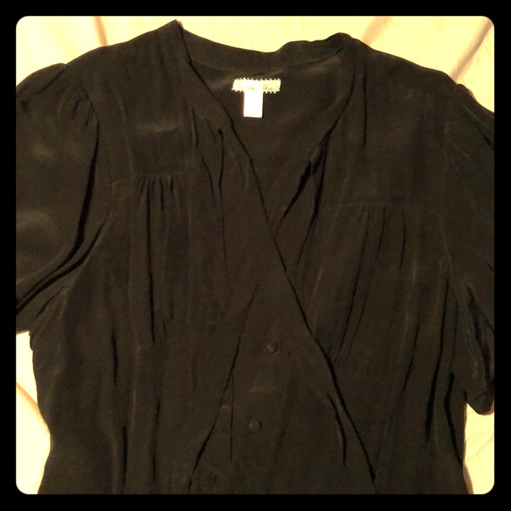 Black front tie rayon shirt